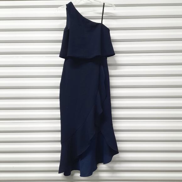 Aqua Dress Women's Size 0 Navy Blue One Shoulder Midi Cocktail Party - Picture 4 of 8